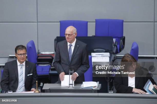 Germany president of Parliament Norbert Lammert during his last speech in the plenary hall of the german parliament or Bundestag before the federal...