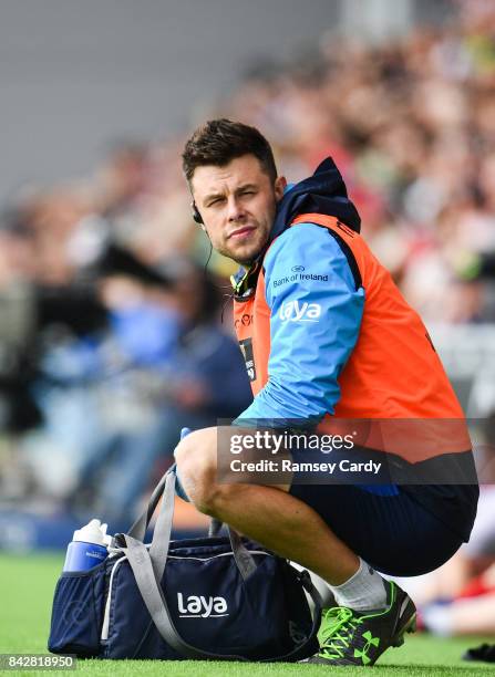 Wales , United Kingdom - 2 September 2017; Leinster senior physiotherapist Karl Denvir during the Guinness PRO14 Round 1 match between Dragons and...