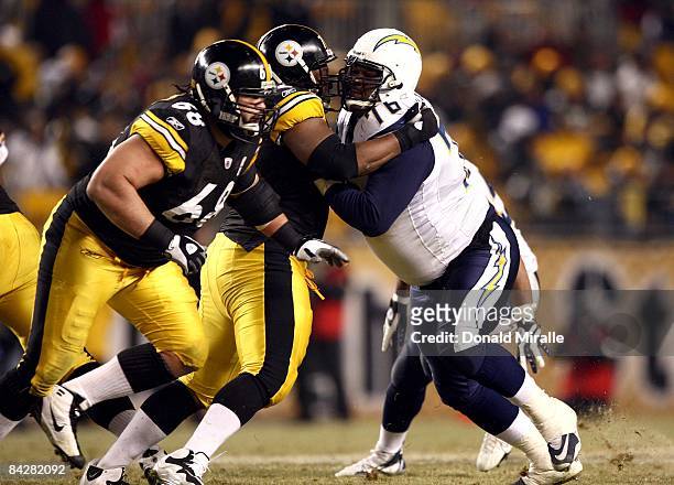 Defensive Tackle Jamal Williams of the San Diego Chargers rushes against the Pittsburgh Steelers during his team's 35-24 loss to the Steelers in the...