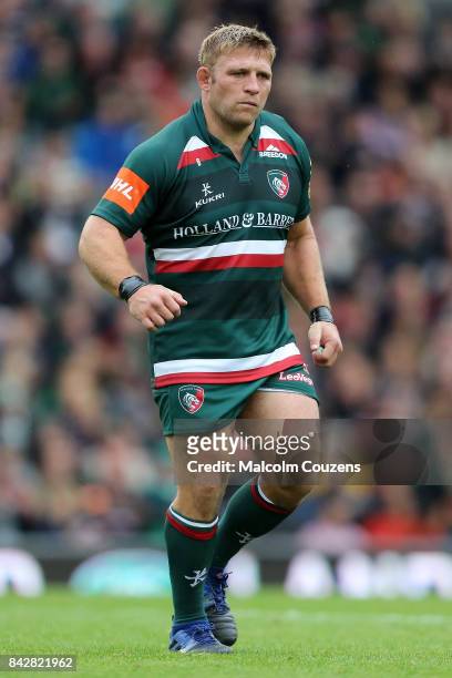 Tom Youngs of Leicester Tigers during the Aviva Premiership match between Leicester Tigers and Bath Rugby at Welford Road on September 3, 2017 in...