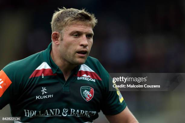 Tom Youngs of Leicester Tigers during the Aviva Premiership match between Leicester Tigers and Bath Rugby at Welford Road on September 3, 2017 in...