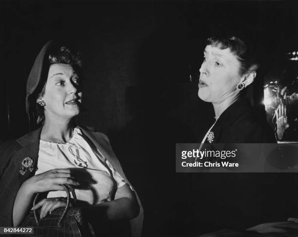 English actress Kay Hammond and comedian Joyce Grenfell discuss the differences between the sexes on the BBC programme 'We Beg To Differ', October...
