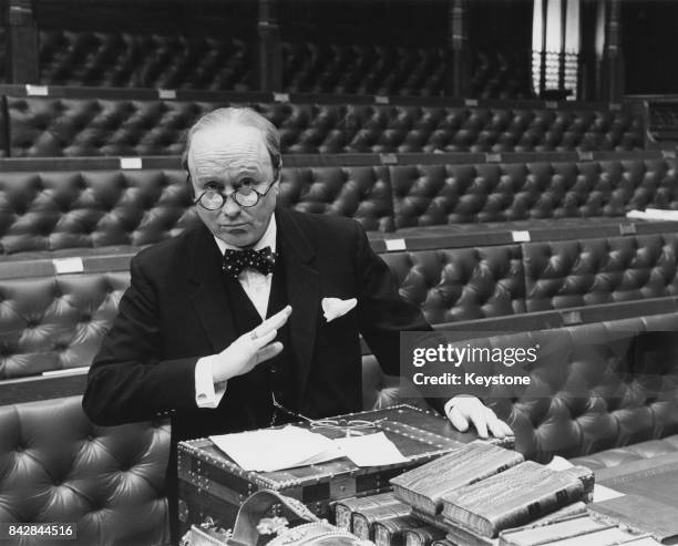 English actor Robert Hardy as Winston Churchill in the ITV mini-series 'Winston Churchill: The Wilderness Years', to be aired in the autumn, March...