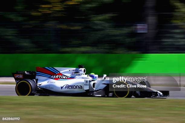 Felipe Massa of Brazil driving the Williams Martini Racing Williams FW40 Mercedes on track during the Formula One Grand Prix of Italy at Autodromo di...
