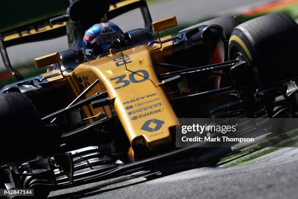 Jolyon Palmer of Great Britain driving the Renault Sport Formula One Team Renault RS17 on track during the Formula One Grand Prix of Italy at...