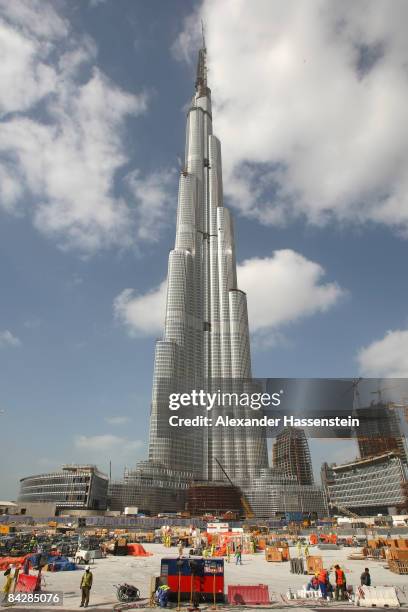 The Burj Dubai skyscraper stands over 800 meters and is currently the tallest structure built by men on January 4, 2009 in Dubai, United Arab...