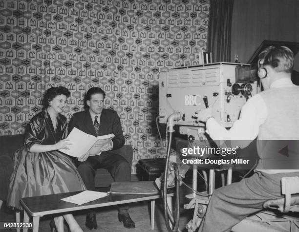 The 7th Earl of Harewood filming the BBC television programme 'Panorama' with opera singer Adele Leigh , at Lime Grove studios, London, 26th January...