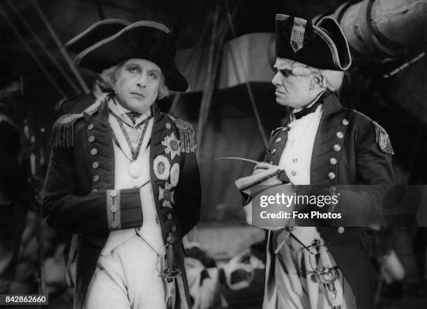 English actor Cedric Hardwicke stars as Admiral Horatio Nelson in the British Instructional Films production 'Nelson', at Cricklewood studios,...