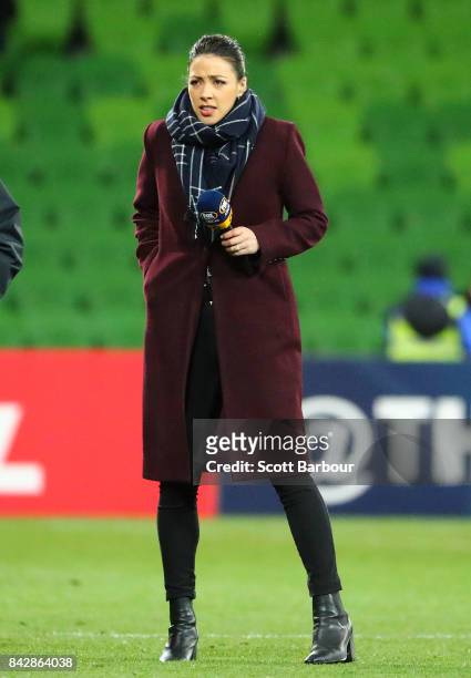 Tara Rushton looks on during the 2018 FIFA World Cup Qualifier match between the Australian Socceroos and Thailand at AAMI Park on September 5, 2017...