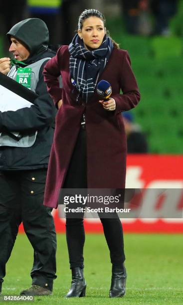 Tara Rushton looks on during the 2018 FIFA World Cup Qualifier match between the Australian Socceroos and Thailand at AAMI Park on September 5, 2017...