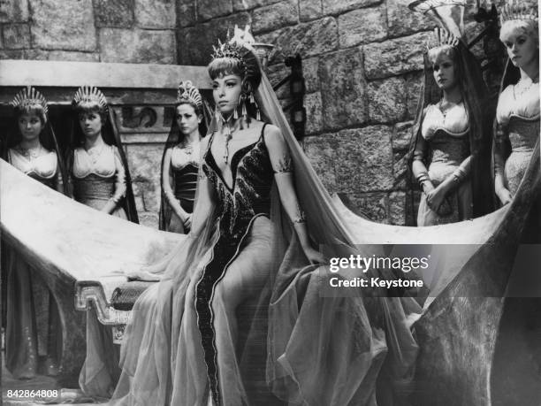 Israeli actress Haya Harareet as Antinea, Queen of Atlantis, on the set of the film 'Antinea' (later titled 'Journey Beneath the Desert', in Rome,...