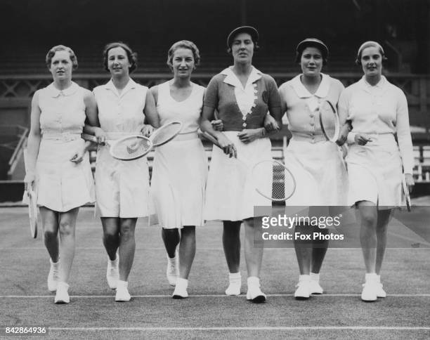 The English Wightman Cup tennis players at Wimbledon, London, 11th June 1936. From left to right, Freda James, Dorothy Round, Mary Hardwick , Evelyn...