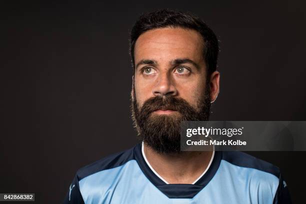 Alex Brosque poses during the Sydney FC A-League headshots session at Macquarie University on September 5, 2017 in Sydney, Australia.