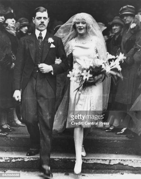 The wedding of Anthony Ashley-Cooper, Lord Ashley to model and actress Sylvia Hawkes at St Paul's, Knightsbridge, London, 3rd February 1927.