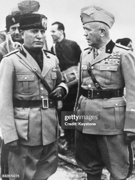 Italian leader Benito Mussolini with his new Commander-in-Chief, General Pietro Badoglio , 1935. Badoglio is replacing General Emilio De Bono.