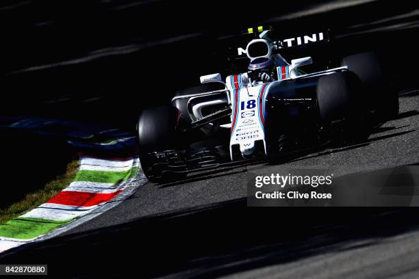 Lance Stroll of Canada driving the Williams Martini Racing Williams FW40 Mercedes on track during the Formula One Grand Prix of Italy at Autodromo di...