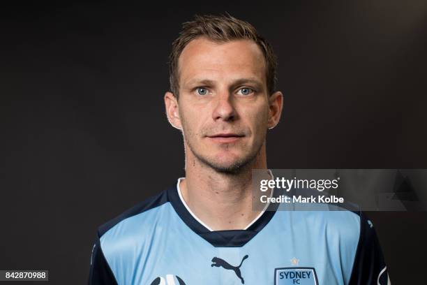 Alex Wilkinson poses during the Sydney FC A-League headshots session at Macquarie University on September 5, 2017 in Sydney, Australia.