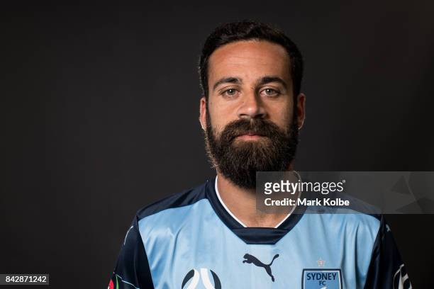 Alex Brosque poses during the Sydney FC A-League headshots session at Macquarie University on September 5, 2017 in Sydney, Australia.