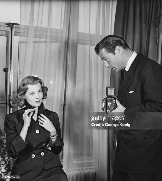 Actress Arlene Dahl poses for her husband, actor Lex Barker , May 1951.