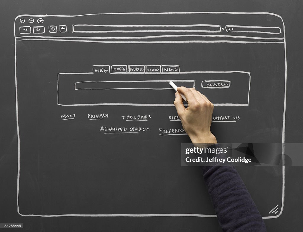 Hand filling in diagram of search window