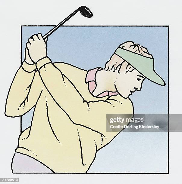 illustration of man swinging golf club - sun visor stock illustrations