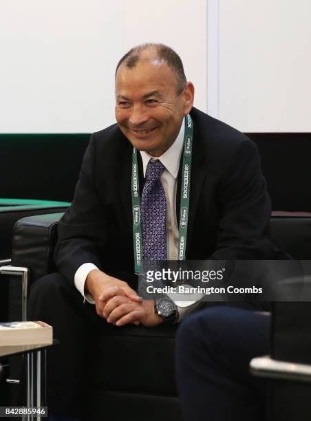 Eddie Jones, England Rugby Union Head Coach talks in the La Liga lounge during day 2 of the Soccerex Global Convention at Manchester Central...