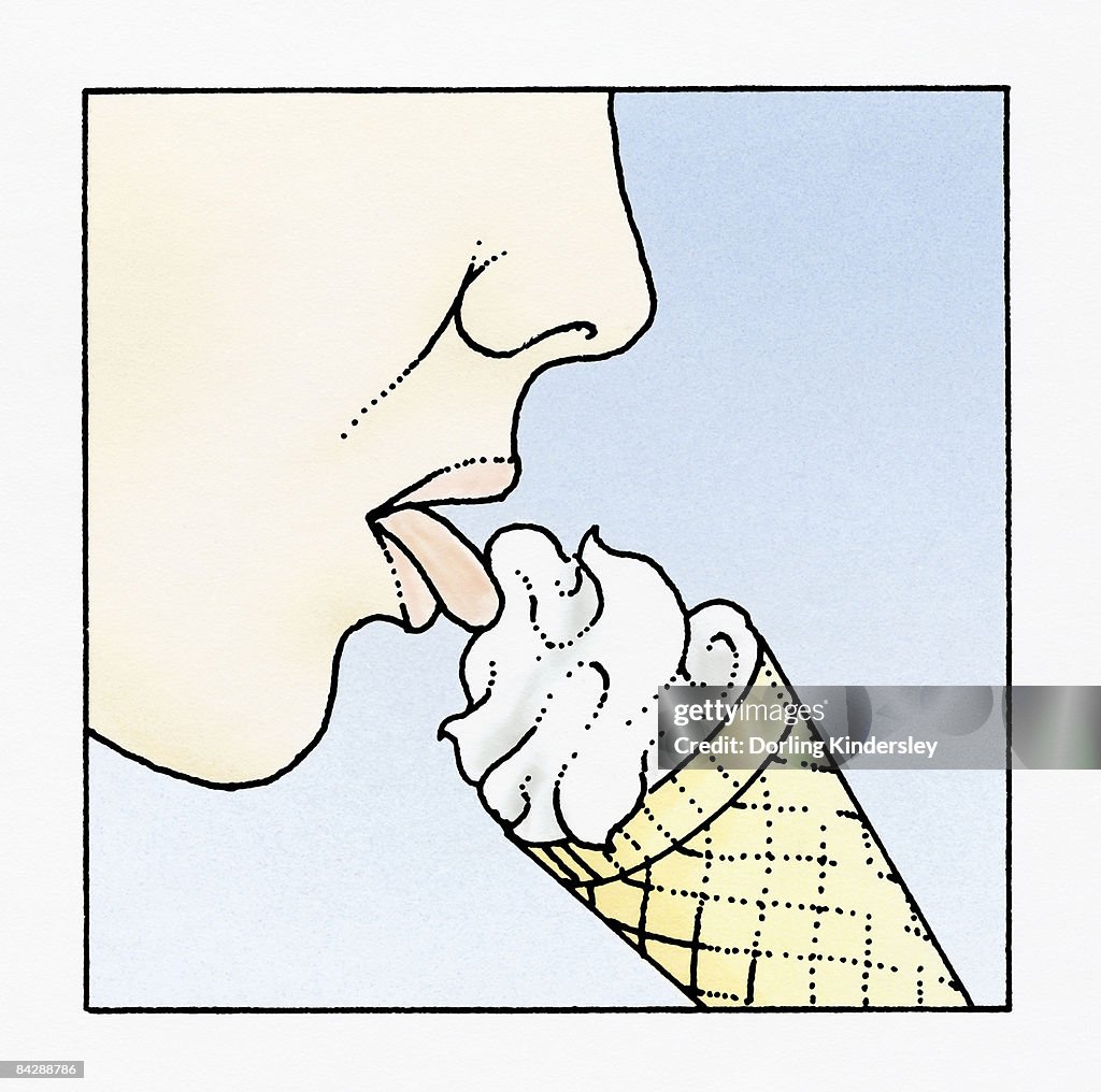 Illustration of tongue licking ice cream cone using Hypoglossal nerves 