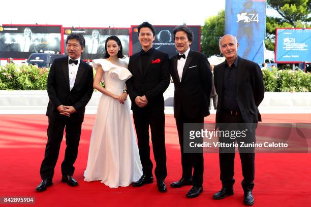 Kore-Eda Hirokazu, Hirose Suzu, Yakusho Koji, Fukuyama Masaharu and Ludovico Einaudi walk the red carpet ahead of the 'The Third Murder ' screening...