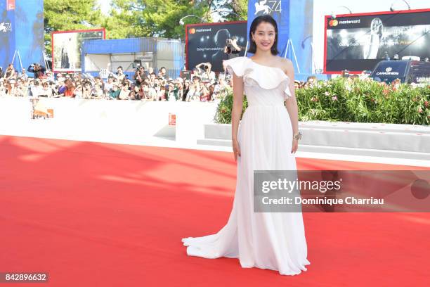 Suzu Hirose walks the red carpet ahead of the 'The Third Murder ' screening during the 74th Venice Film Festival at Sala Grande on September 5, 2017...