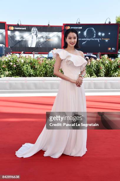 Suzu Hirose walks the red carpet ahead of the 'The Third Murder ' screening during the 74th Venice Film Festival at Sala Grande on September 5, 2017...