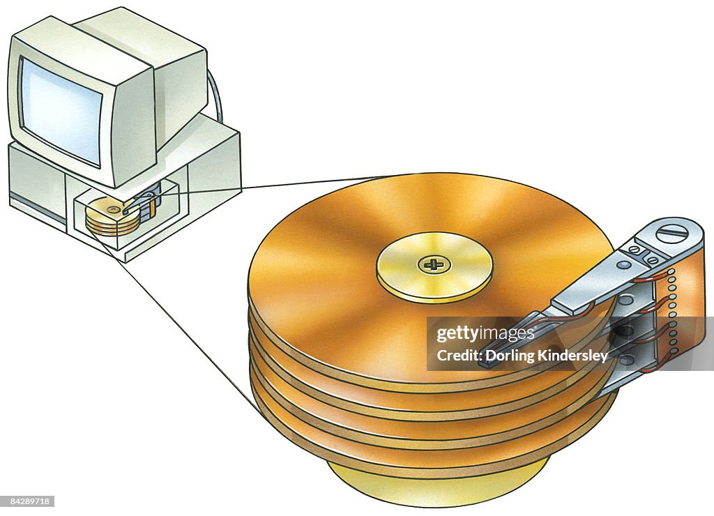 Illustration Of Pc Desktop Computer And Hard Disc Drive With Cross ...