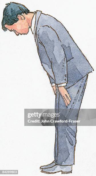 illustration of japanese man bowing - japanese greeting stock illustrations