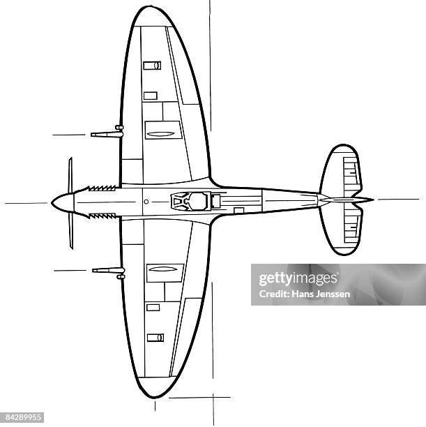 bildbanksillustrationer, clip art samt tecknat material och ikoner med black and white illustration of spitfire aeroplane - 1900 talsstil