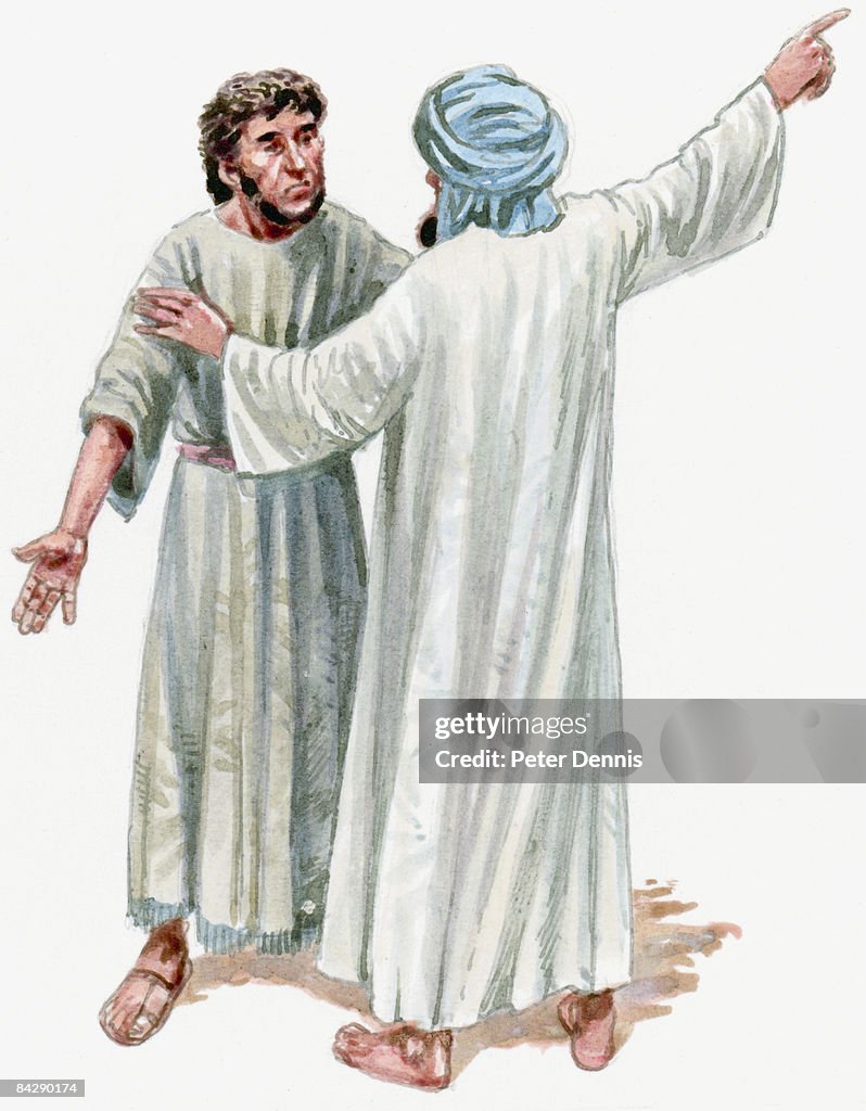 Illustration of angel telling Lot to flee from Sodom
