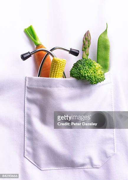 recommended 5 a day vegetables in doctors pocket - food and drink stock pictures, royalty-free photos & images