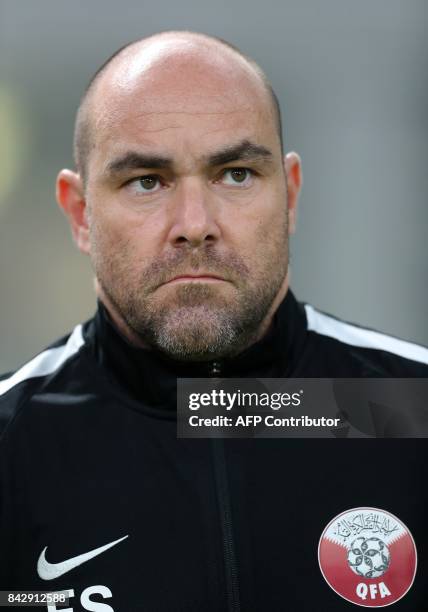 Qatar's Spanish Head Coach Felix Sanchez Bas looks on prior to the start of the FIFA World Cup 2018 qualification football match between Qatar and...