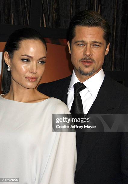 Angelina Jolie and Brad Pitt arrive at the 14th Annual Critics' Choice Awards at the Santa Monica Civic Center on January 8, 2009 in Santa Monica,...