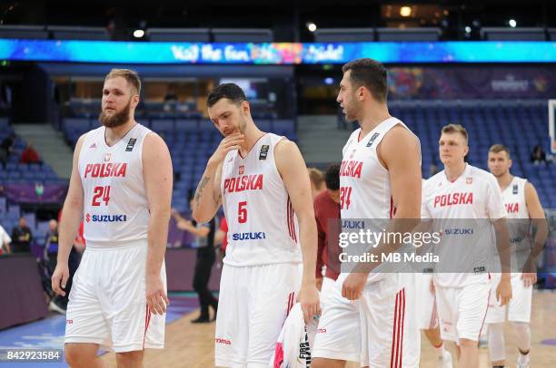 Przemyslaw Karnowski, Aaron Cel, Adam Hrycaniuk of Poland smutek po meczu during the FIBA Eurobasket 2017 Group A match between Poland and France on...