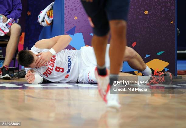 Mateusz Ponitka of Poland smutek during the FIBA Eurobasket 2017 Group A match between Poland and France on September 5, 2017 in Helsinki, Finland.