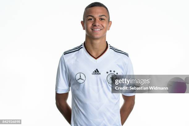 Oliver Batista Meier poses during the Germany U17 team presentation on September 5, 2017 in Haarbach, Germany.