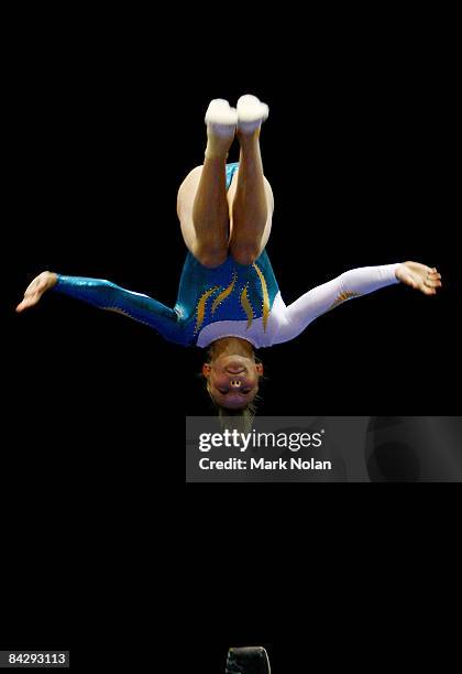 Natalia Joura of Australia goes through her routine on the long beam during the Artistic Gymnastics on day two of the Australian Youth Olympic...