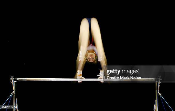 Jennifer Pinches of Great Britain goes through her routine on the uneven bars during the Artistic Gymnastics on day two of the Australian Youth...