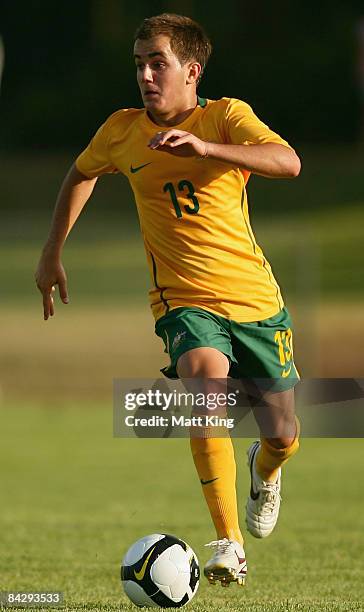 Steven Lustica of Australia controls the ball during the football match between Australia and China during day two of the Australian Youth Olympic...