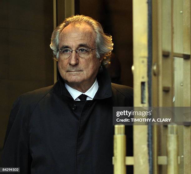 Bernard L. Madoff leaves US Federal Court after a hearing regarding his bail on January 14, 2009 in New York. Madoff will remain free on bail, a US...