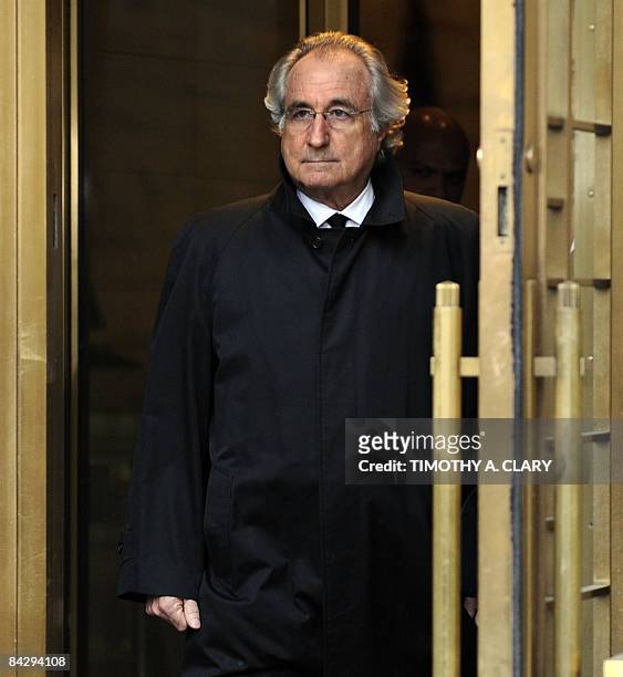Bernard L. Madoff leaves US Federal Court after a hearing regarding his bail on January 14, 2009 in New York. Madoff will remain free on bail, a US...