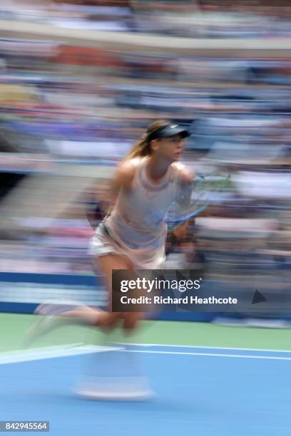 Maria Sharapova of Russia in action during her women's singles fourth round match against Anastasija Sevastova of Latvia on Day Seven of the 2017 US...