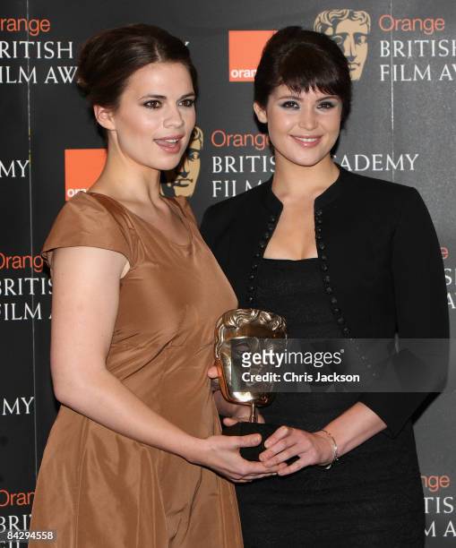 Gemma Arterton and Hayley Atwell pose for a photocall as they announce the nominations for the Orange British Academy Film Awards 2008 at BAFTA...
