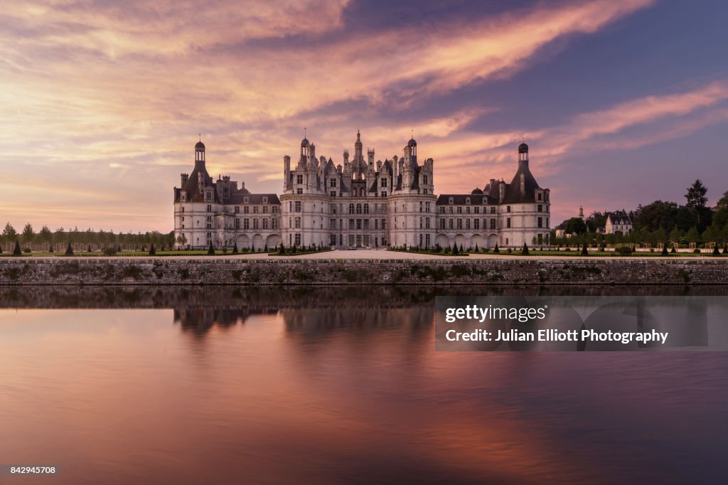 Dawn at the chateau of Chambord in France.