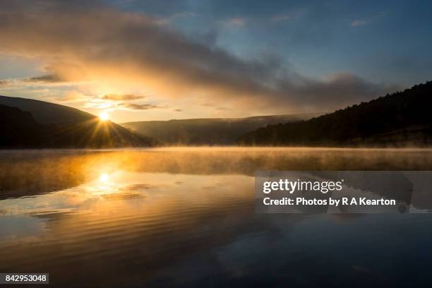beautiful sunrise over ladybower reservoir, derbyshire, england - midlands england stock pictures, royalty-free photos & images