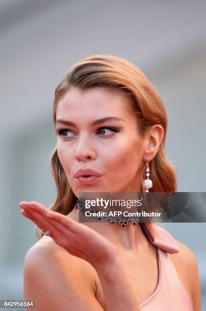 Model Stella Maxwell attends the premiere of the movie "Mother" presented in competition at the 74th Venice Film Festival on September 5, 2017 at...